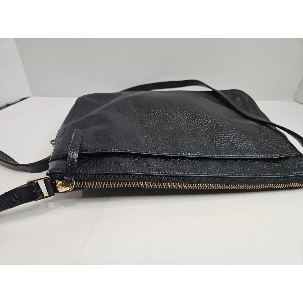 Halogen Black Pebbled Thick Leather Adjustable Crossbody Shoulder Bag Tassel (F)